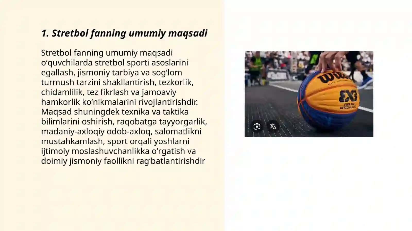 Stretbol Fanning maqsadi va vazifalari 3