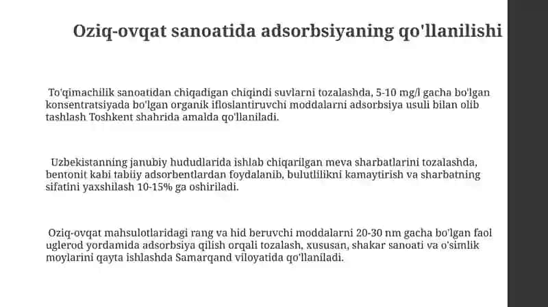 Oziq-ovqat va kimyo sanoatida adsorbsiyaning roli 3