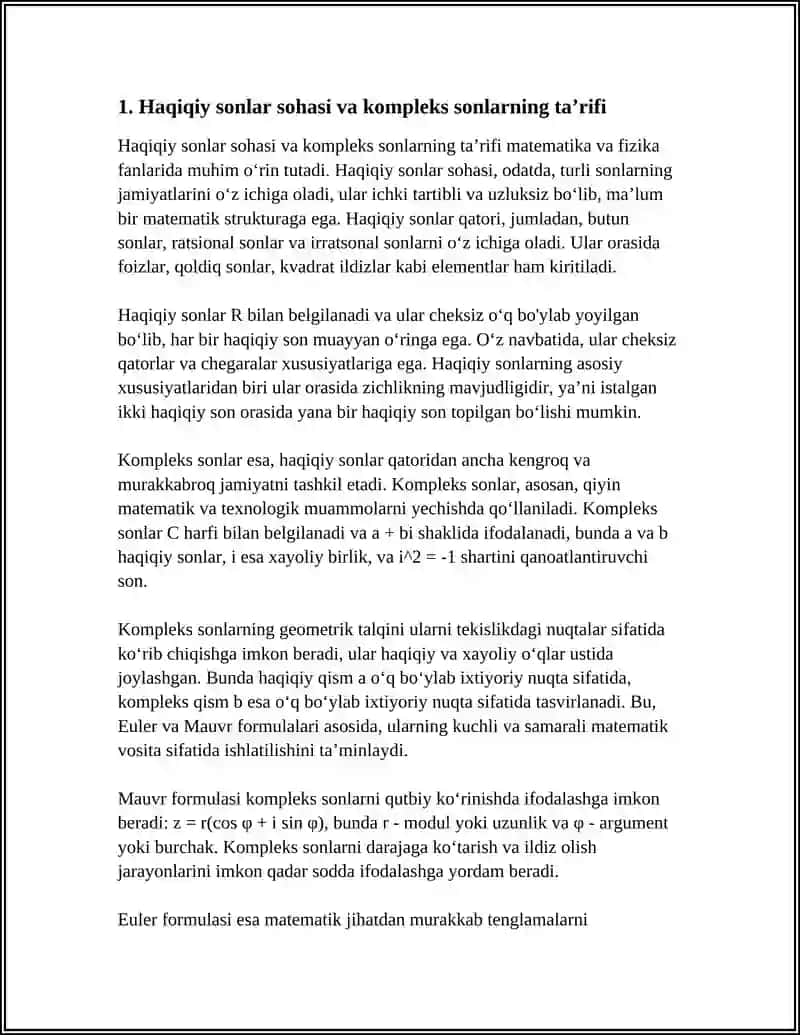 HAQIQIY SONLAR SOHASI.KOMPLEKS SONLAR UCHUN MAUVR,EYLER FORMULALARI 3