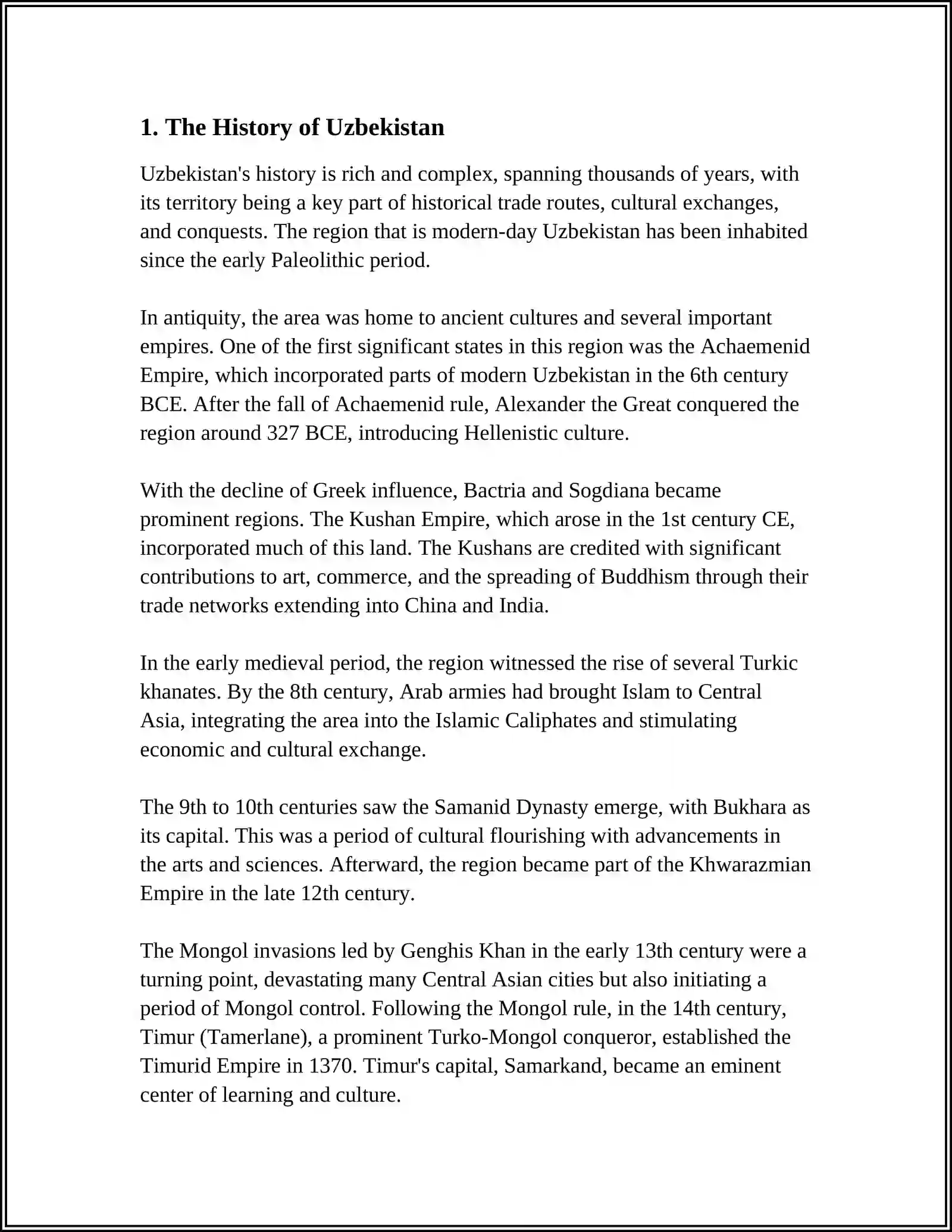 WRITE AN ESSAY ABOUT UZBEKISTAN 3