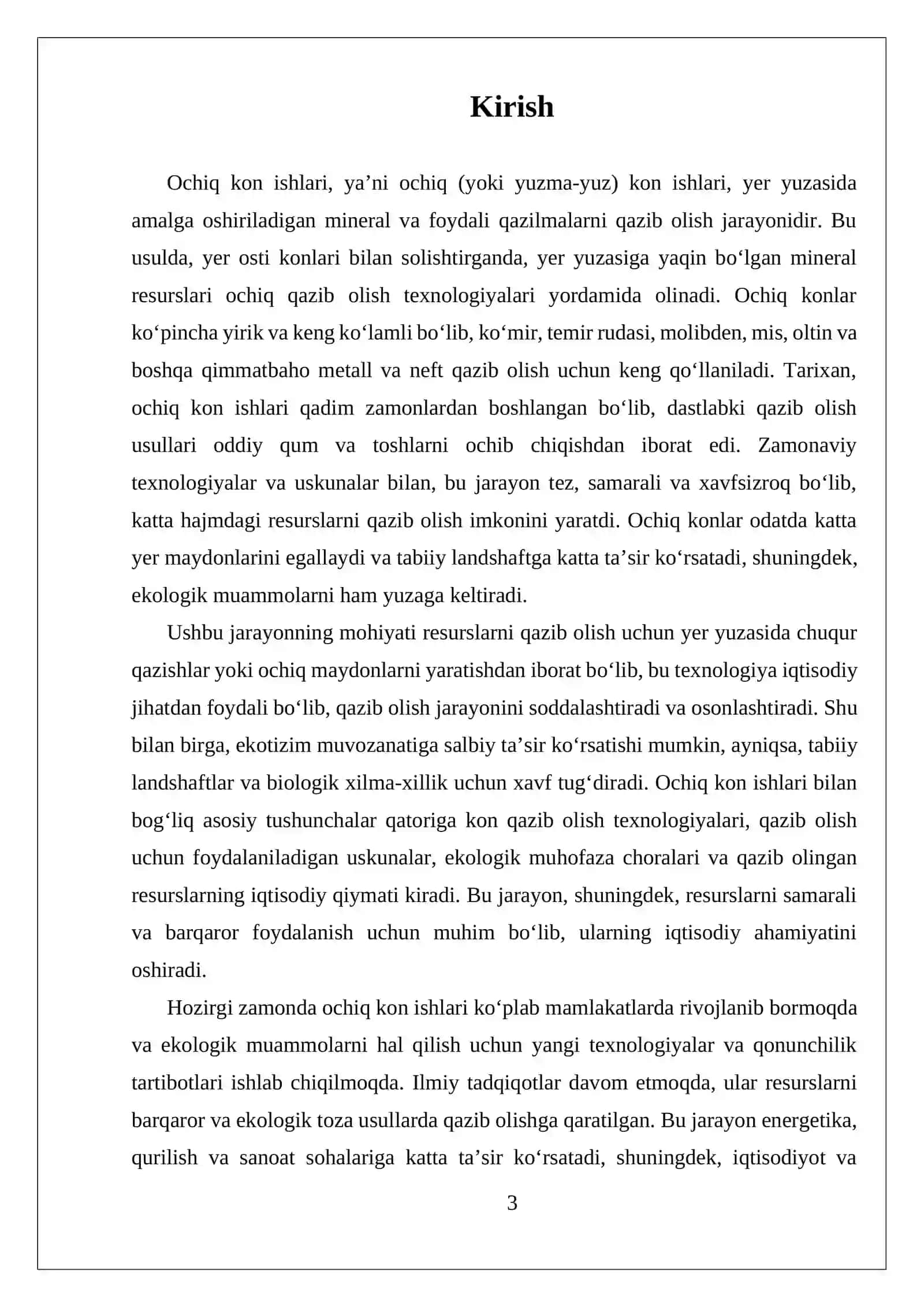 Ochiq kon ishlari va uning mohiyati to'g'risida umumiy ma'lumotlar 3