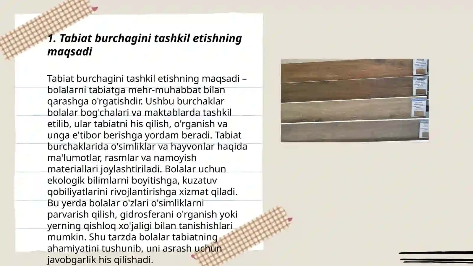Tabiat burchagini tashkil etish mohiyati va unga qoyiladigon talablar 3