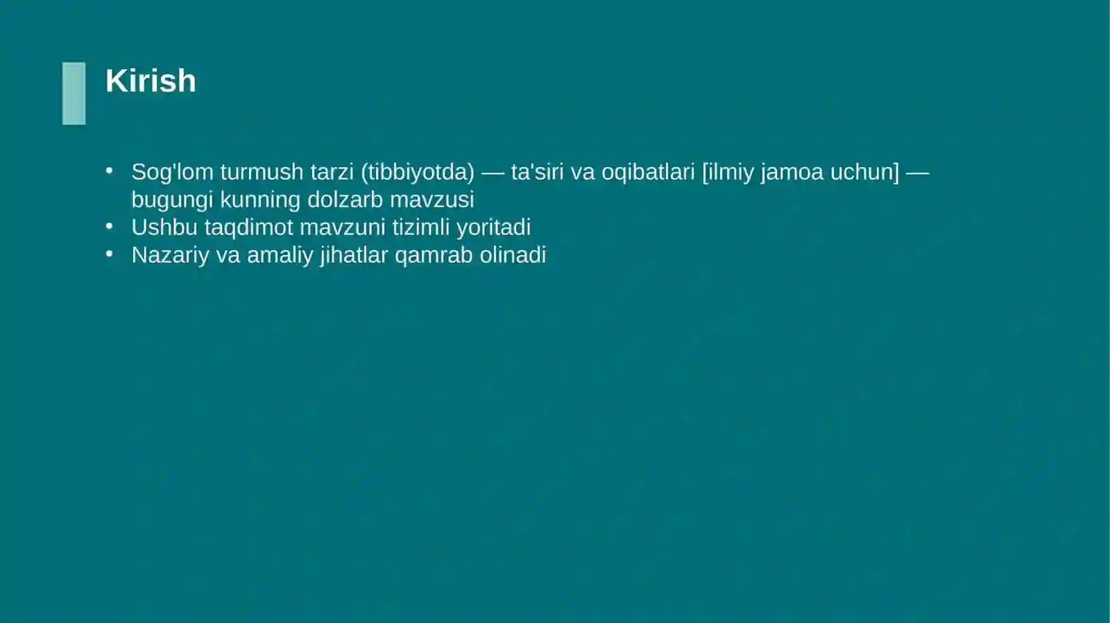 Sog'lom turmush tarzi (tibbiyotda) — ta'siri va oqibatlari [ilmiy jamoa uchun] 3