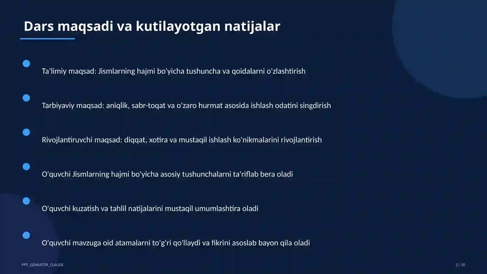 Jismlarning hajmi (11-sinf) 3