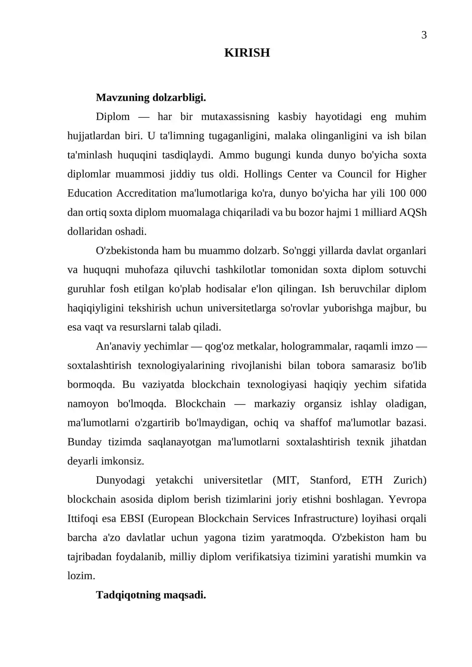 BLOCKCHAIN TEXNOLOGIYASI ASOSIDA DIPLOMLARNI HAQIQIYLIGINI TASDIQLASH TIZIMINI ISHLAB CHIQISH 3