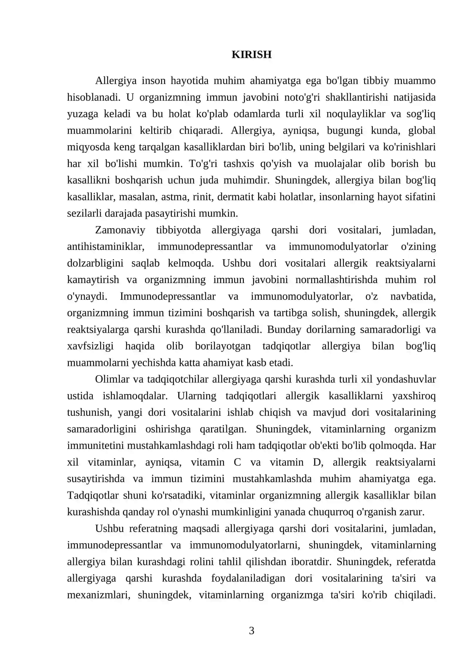 Allergiyaga qarshi. Immunodepressantlar va immunomodulyatorlar. Vitaminlar 3