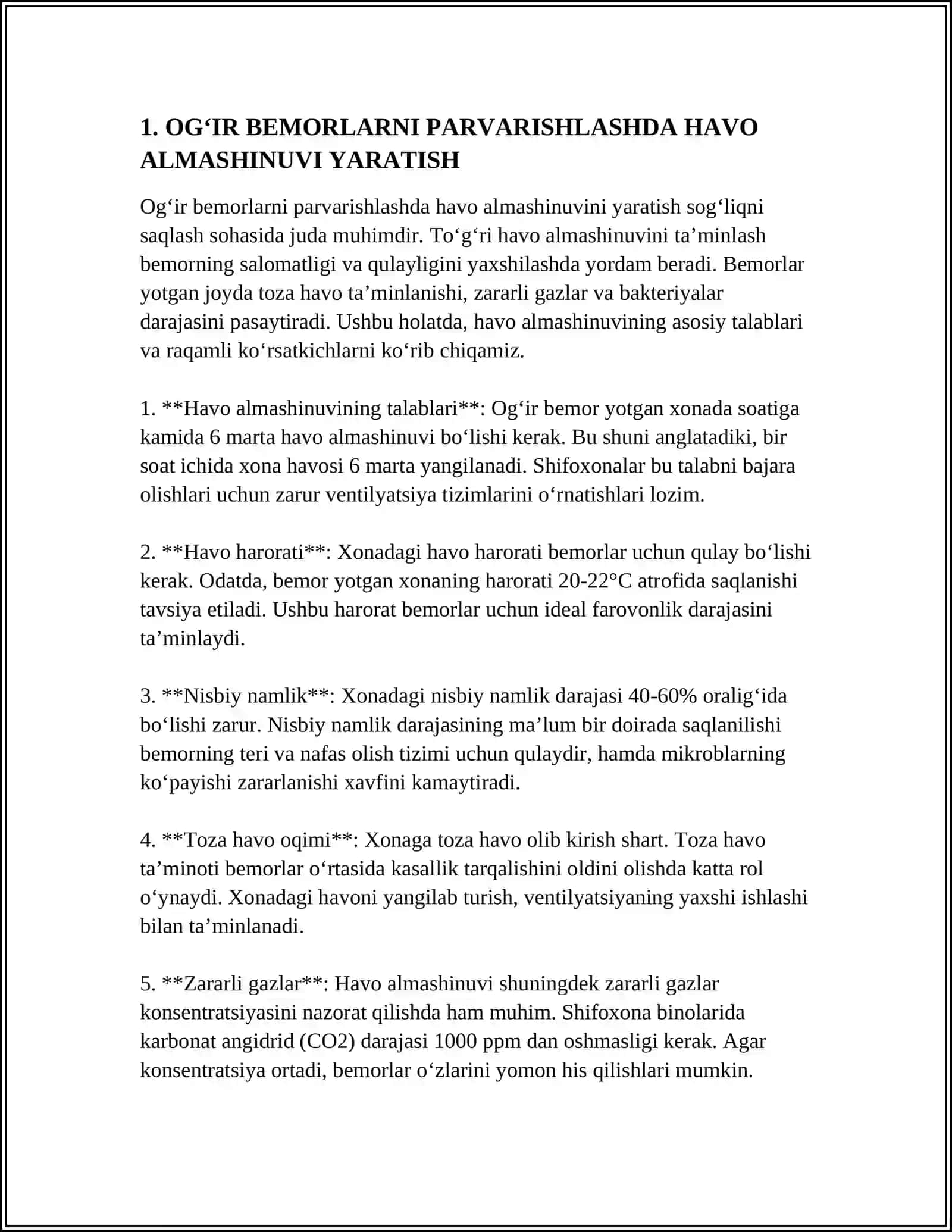 OGʻIR BEMORLARNI PARVARISHLASHDA HAVO ALMASHINUVI YARATISH 3