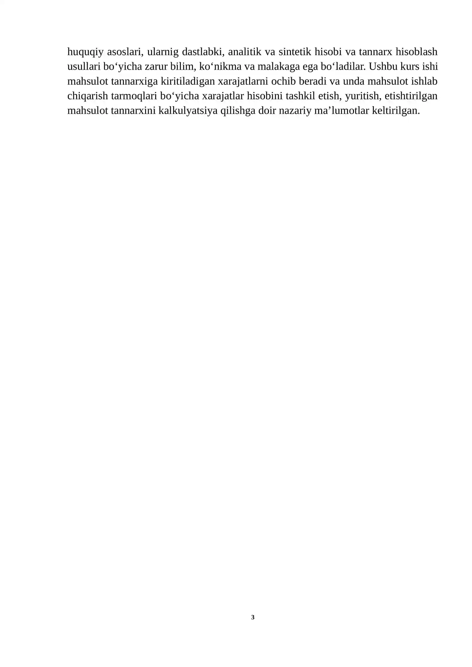 MAHSULOT TANNARXINI ANIQLASHDA MODDIY XARAJATLAR HISOBI mavzusi bo'yicha kurs ishi 3