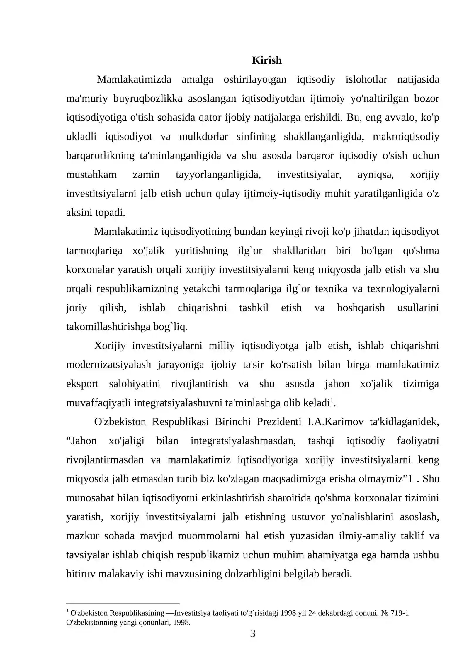 O`zbekistonda xorijiy investitsiyalarni jalb qilish va investitsion muhitni oshirishning samarali yo’llari 3