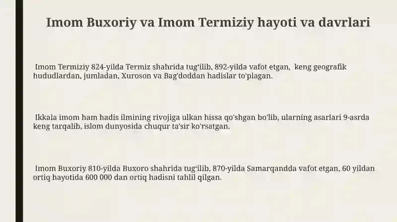 Imom Buxoriy va Imom Termiziyning hadis ilmiga qòshgan hissalarini qiyosiy tahlili 3