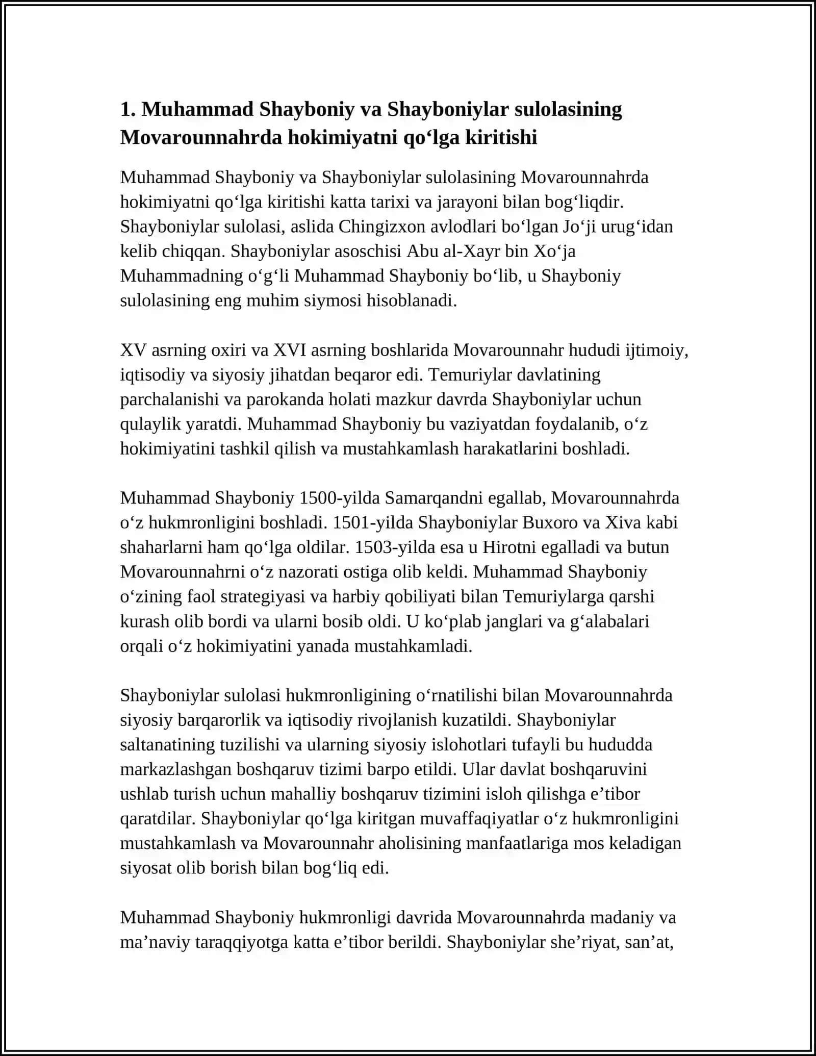 MOVAROUNAHRDA SHAYBONIYLAR HUKMRONLIGINING OʻRNATILISHI 3