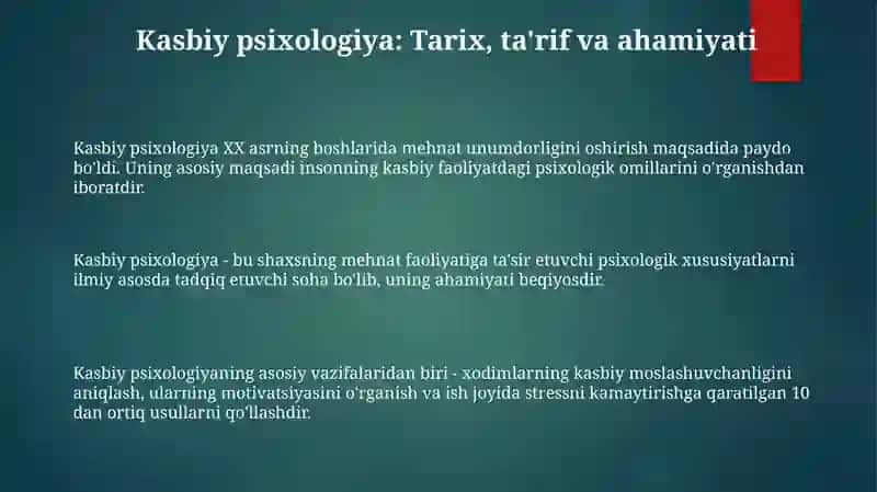 Psixologik professiografiyasi.Mehnat psixologiyasi ekspertizasi 3