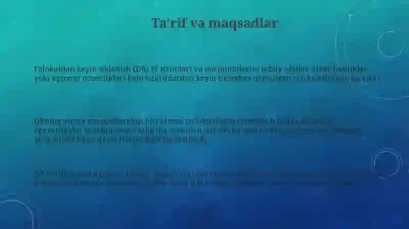 Axborottexnologiyalarida Avariya/falokat dan keyingi tiklanishlarni boshqarish 3