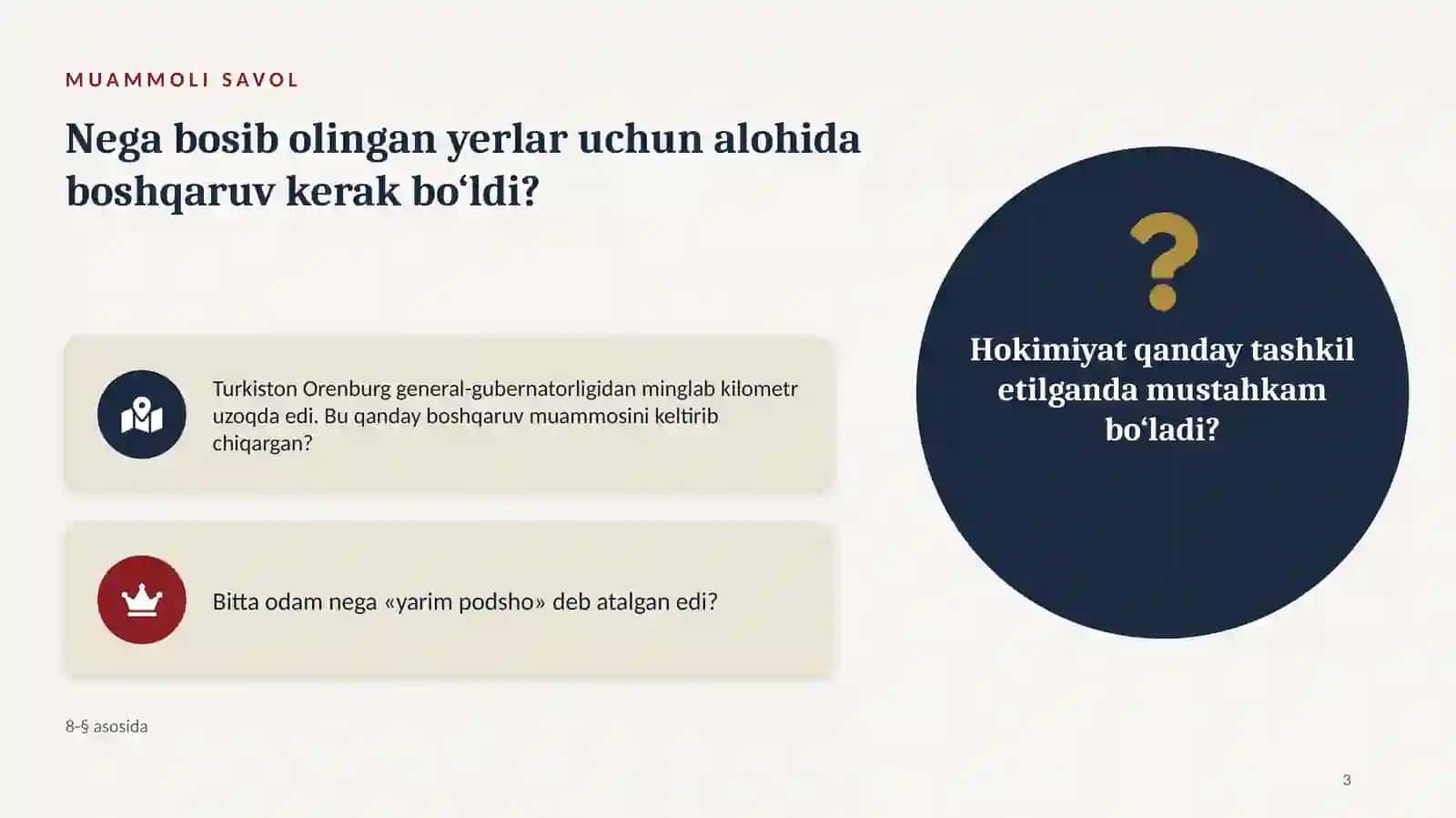 OCHIQ DARS · O‘ZBEKISTON TARIXI · 9-SINF 3