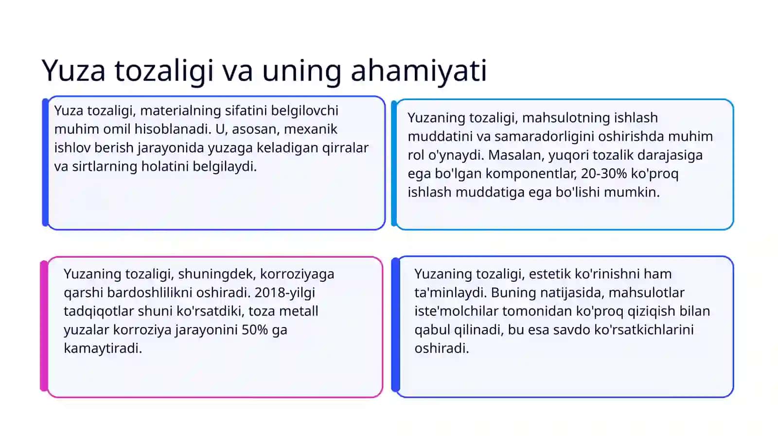 Yuza tozaligini mexanik ishlov berishga tasirini taxlil gilish 3
