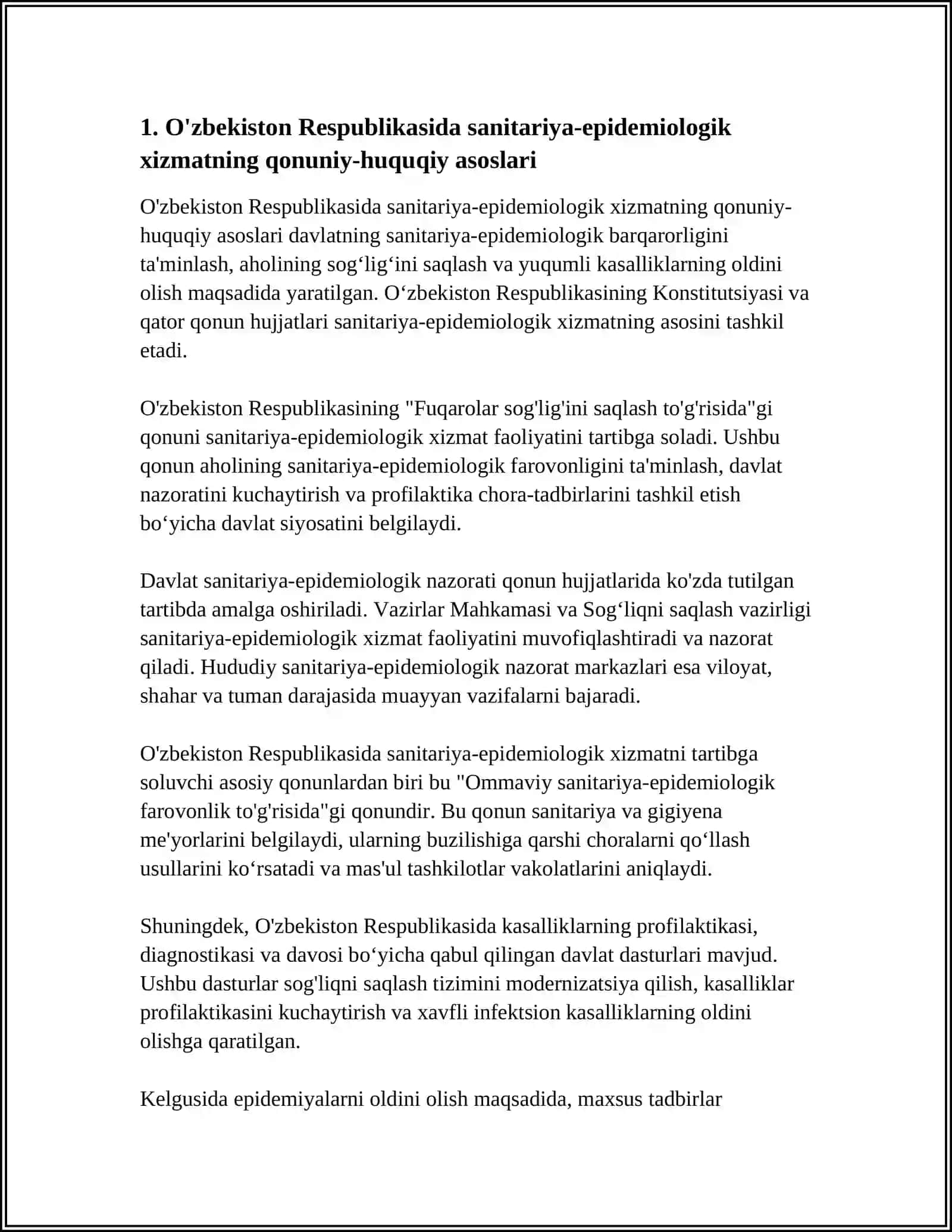 Oʻzbekiston Respublikasida sanitariya-epidemiyalari xizmatini tashkil qilishning asoslari 3