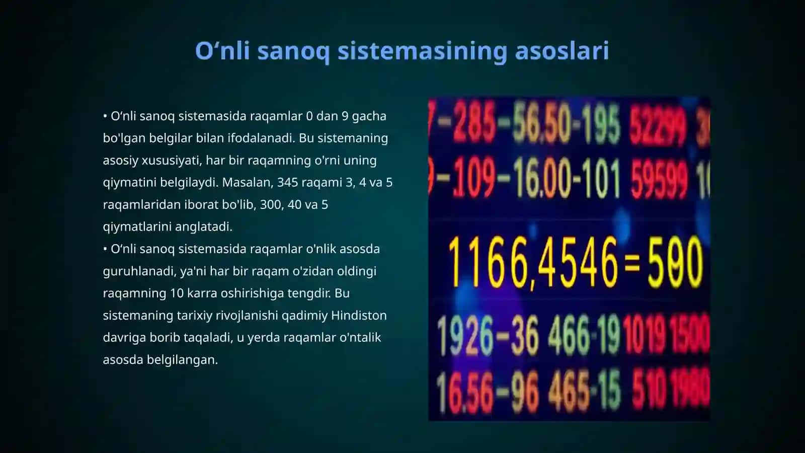 Oʻnli sanoq sistemasida arifmetik amallar algoritimi 3