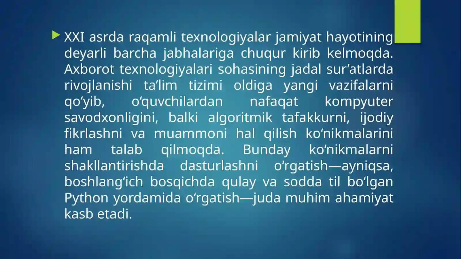 PYTHON DASTURLASH TILINI O’QITISH METODIKASI 3
