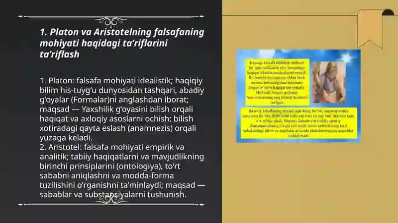 Falsafaning mohiyatiga oid ĝarb va sharq mutaffakirlari tariflarini tavsiflash 3