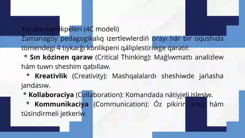 XXI ásir pedagogikasında ámelge asırılǵan ilimiy izertlew baǵdarları hám pedagogikalıq koncepciyalar 3