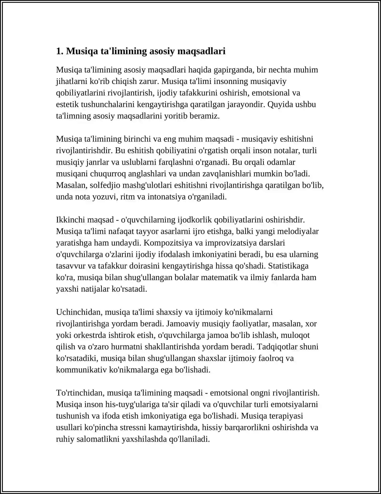 3-4 SINFLLARDA MUSIQA O'QITISHNING VAZIFALARI VA MAZMUNI 3