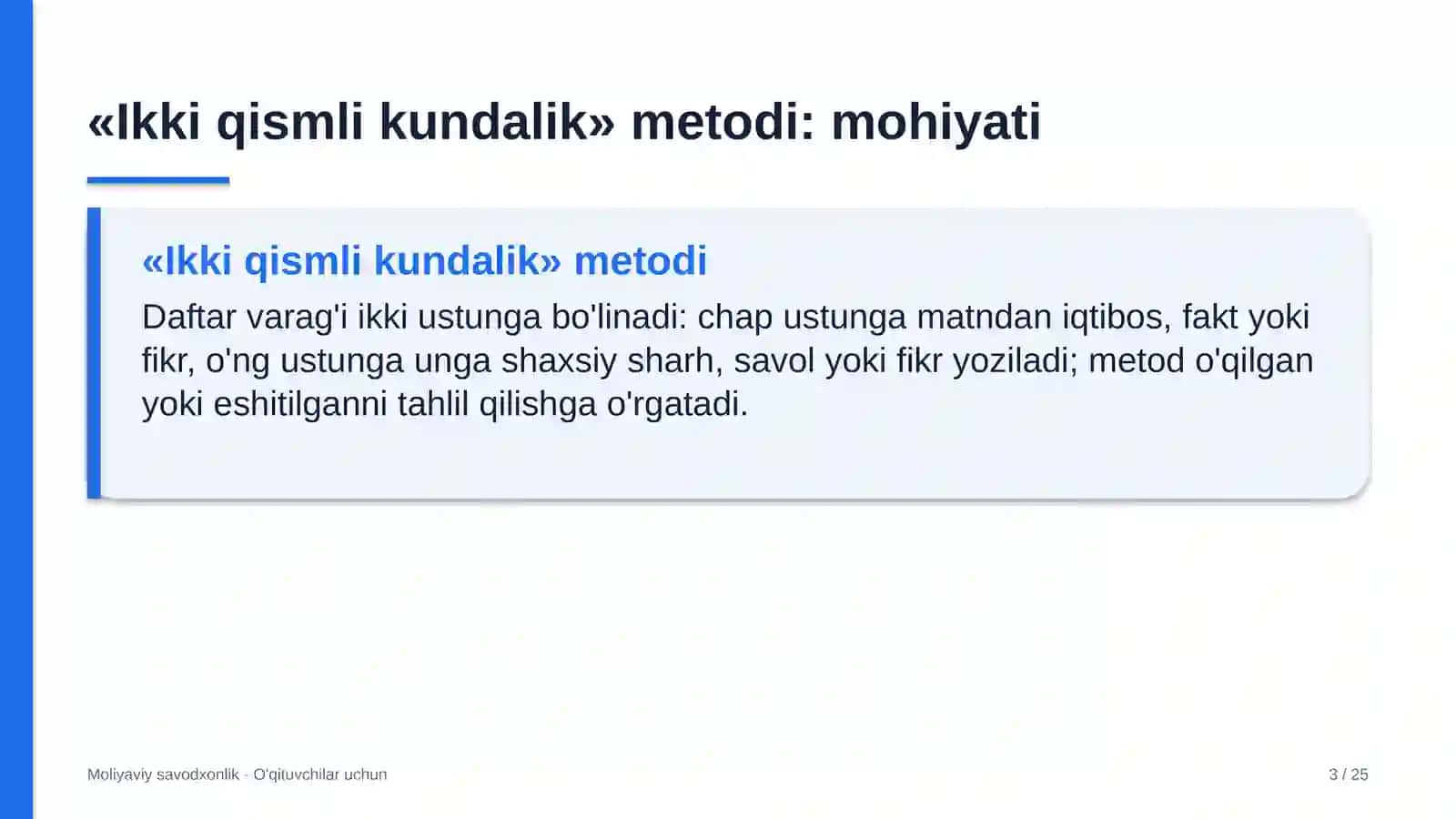 moliyaviy savodxonlik darslarida ikki qismli kundalik metodidan foydalanish 1510 3