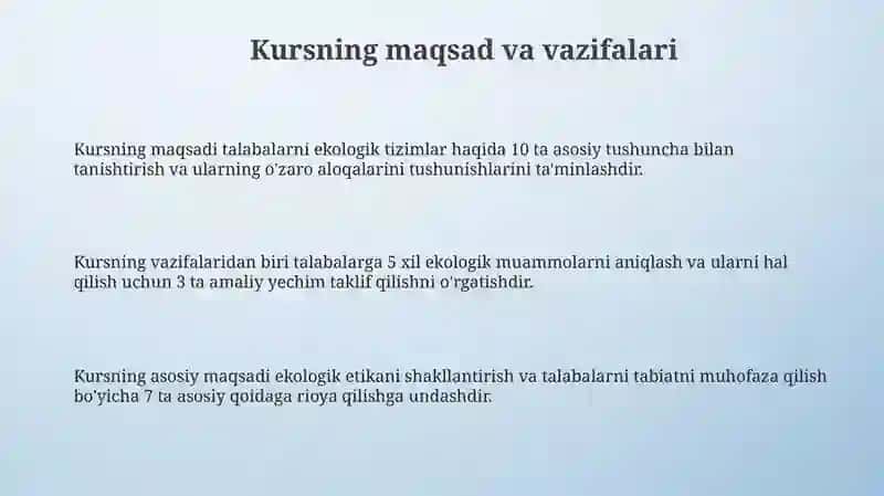 Ekologiya kursining amaliy jihatlari 3