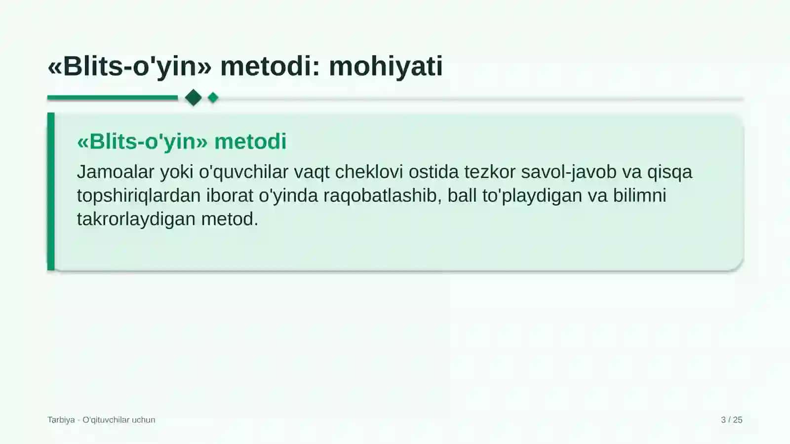 tarbiya darslarida blits o'yin metodidan foydalanish 9925 3