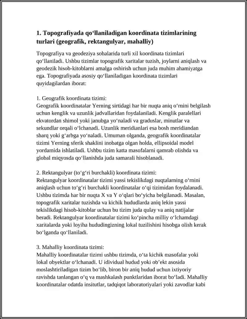 Topografiyada Qo‘laniladigan Koordinatalar va Baladliklar Sist emasi 3