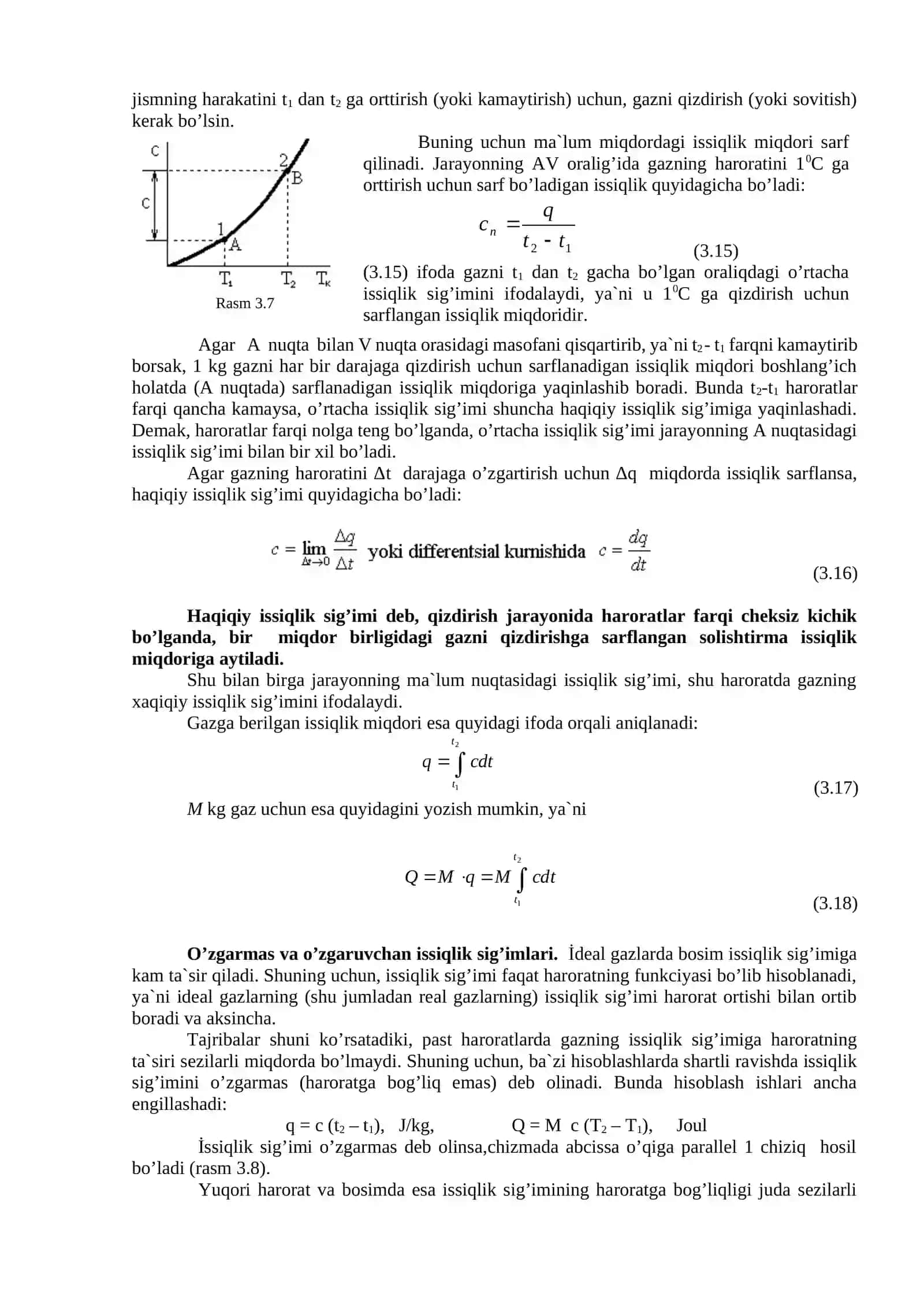 Energiyaning saqlanish va aylanish qonuni, Termodinamik jaraenlarda issiqlik miqdori. Termodinamika birinchi qonunining mohiyati va uning matematik ifodasi. Entalfiya 3