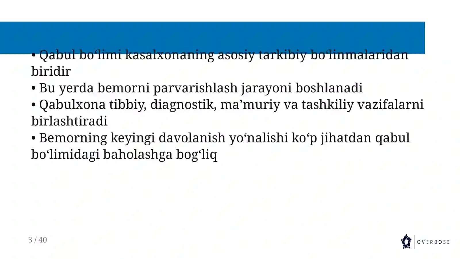 Shifoxona qabul boʻlimi va davolash boʻlimlari ishlash prinsiplari 3