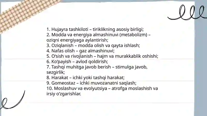 Tirik organizmlar va ularda kechadigan jarayonlar 3