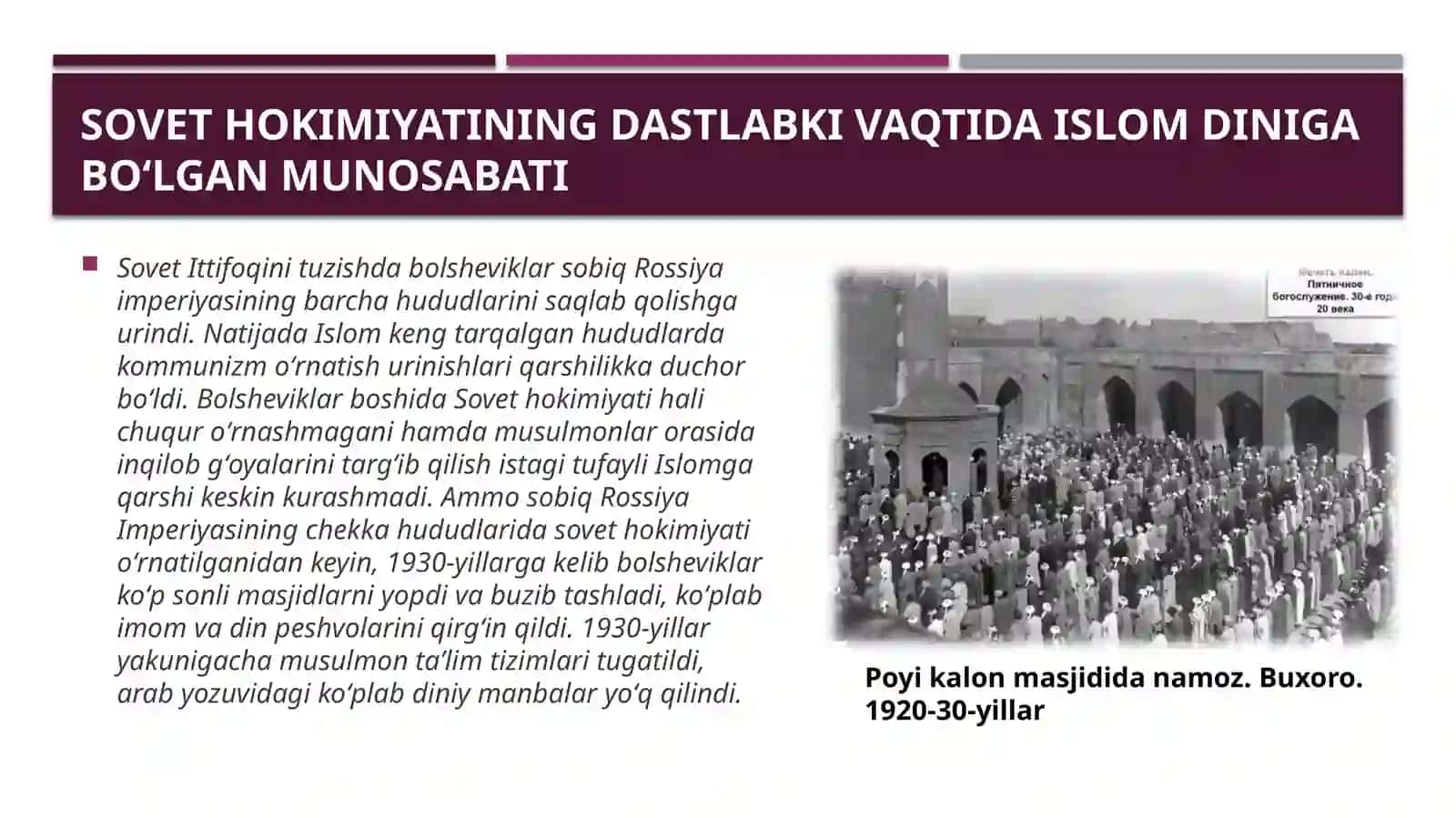 Sovet hokimiyatining Islom diniga boʻlgan munosabati 3