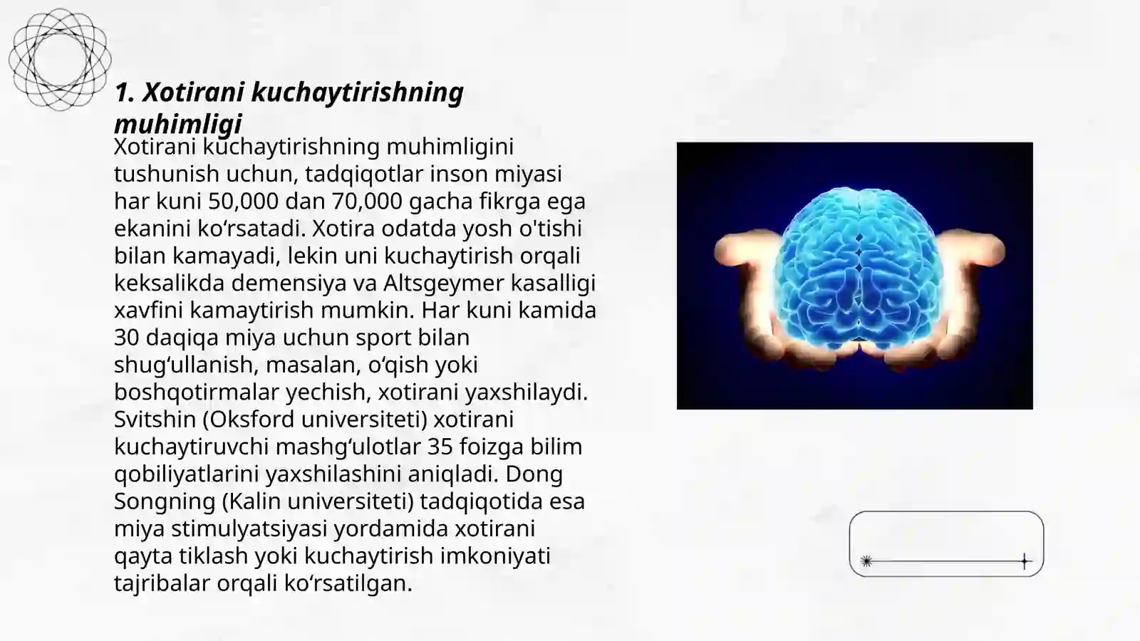 Xotira: malumotlarni mustahkamlash yoʻllari, usullari, vositalari 3