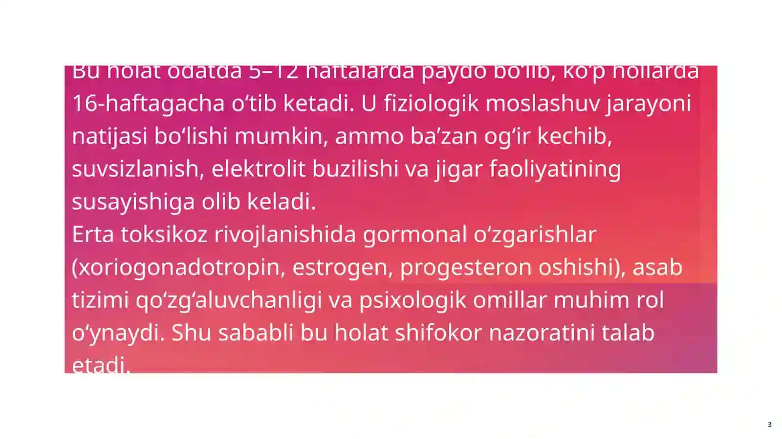 Xoriogonadotropin, estrogen, progesteron oshishi 3
