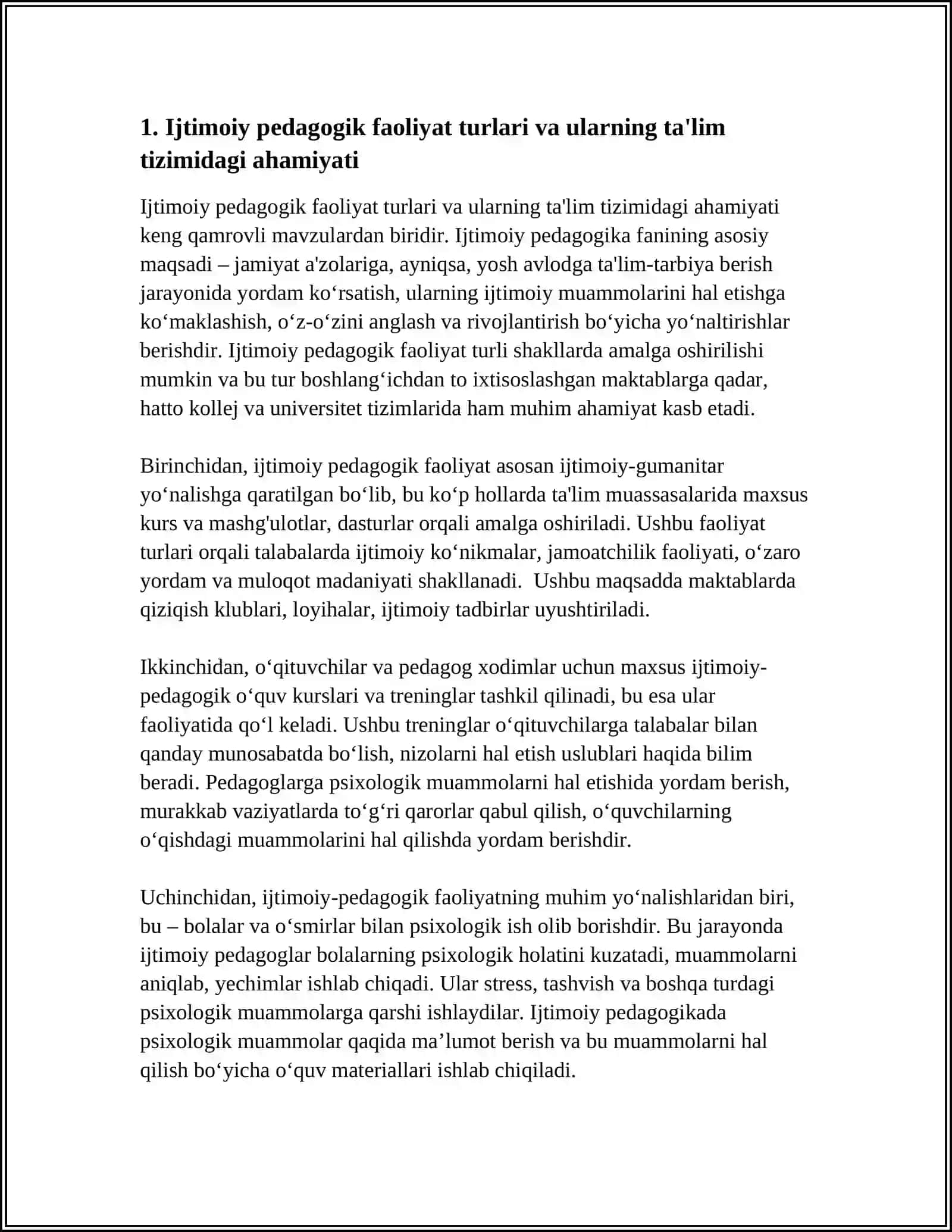 Ijtimoiy Pedagogik Faoliyati Turlari va ularning Ta'lim Tizimidagi Ahamiyati 3