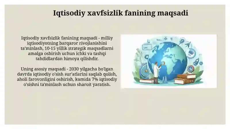 Iqtisodiy xavfsizlik fanining maqsadi 3