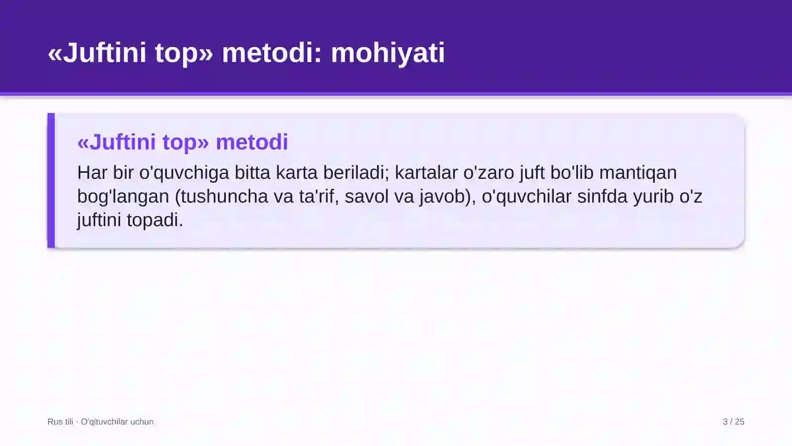 rus tili darslarida juftini top metodidan foydalanish 3428 3