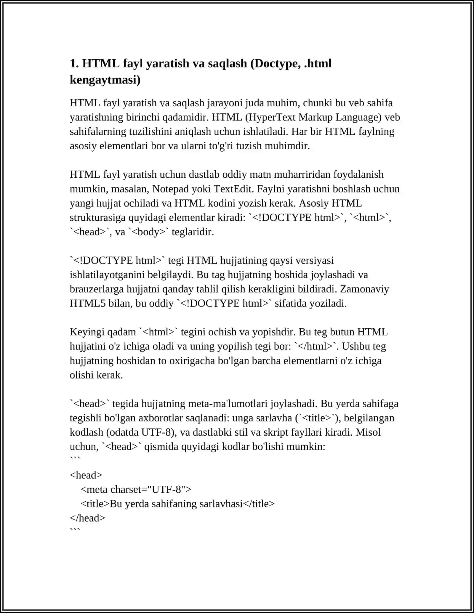 WEB SAHIFA YARATISH HTML FAYLLAR YARATISH 3