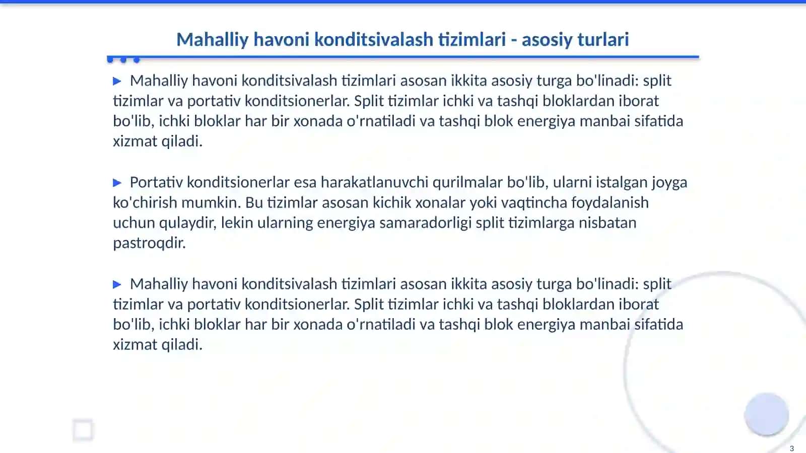 Mahalliy va markaziy havoni konditsivalash tizimlari 3