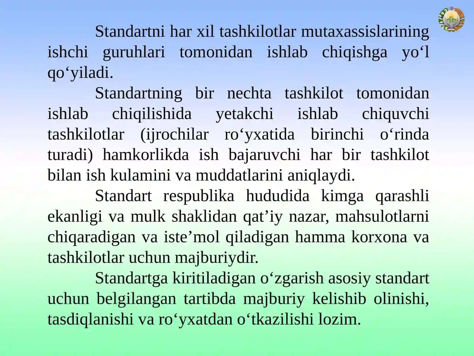 STANDARTLARNI ISHLAB CHIQISH, TASDIQLASH VA QO’LLASH TARTIBI 3