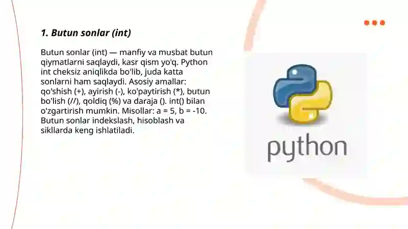 Pythonda malumot turlari 3