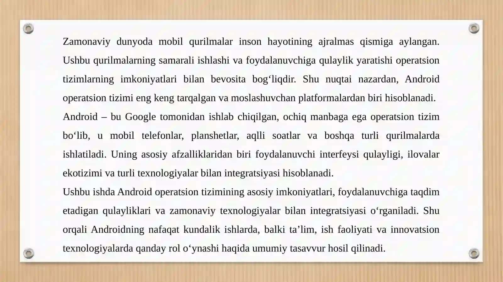 Android operatsion tizimining imkoniyatlari 3