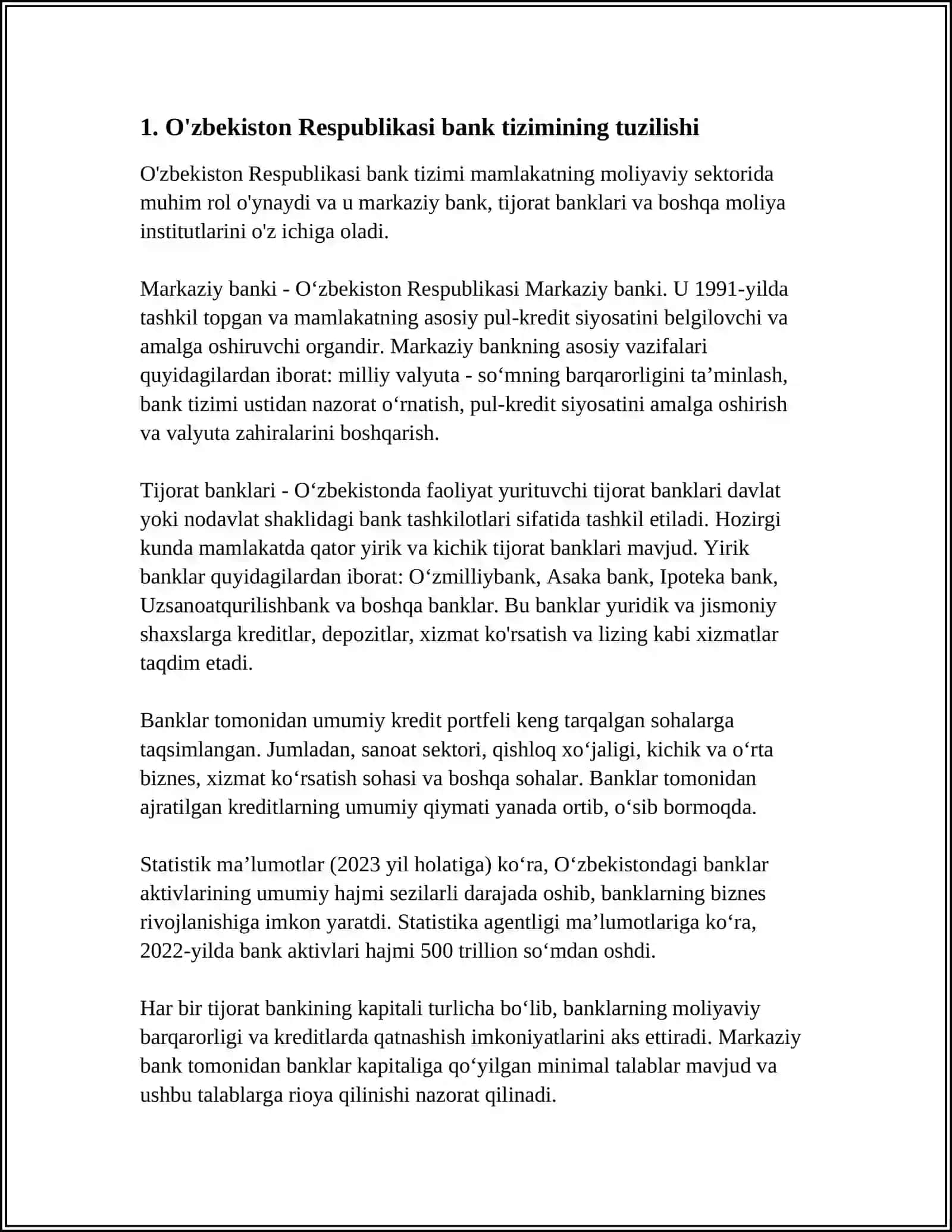 O’ZBEKISTON RESPUBLIKASI BANK TIZIMI VA UNING TARKIBI 3