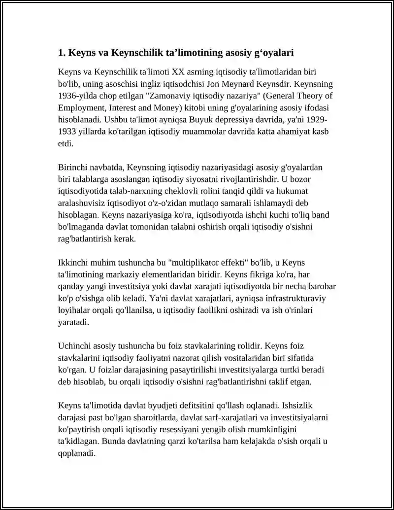 KEYNS VA KEYNSCHILIK TALIMOTI. NOMUKAMAL RAQOBAT BOZORI NAZARYASI 3