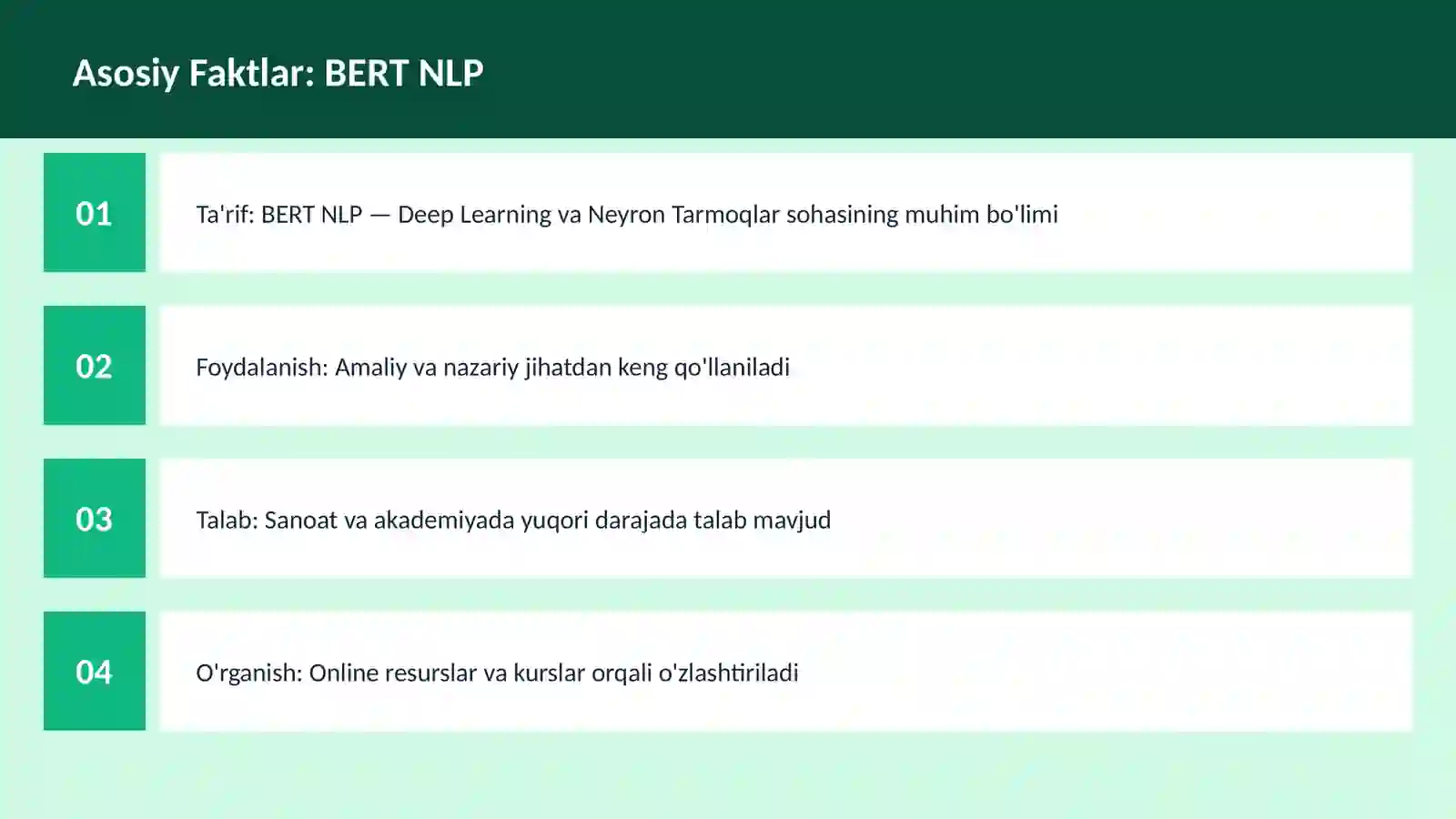 AI | DEEP LEARNING VA NEYRON TARMOQLAR BERT NLP 3