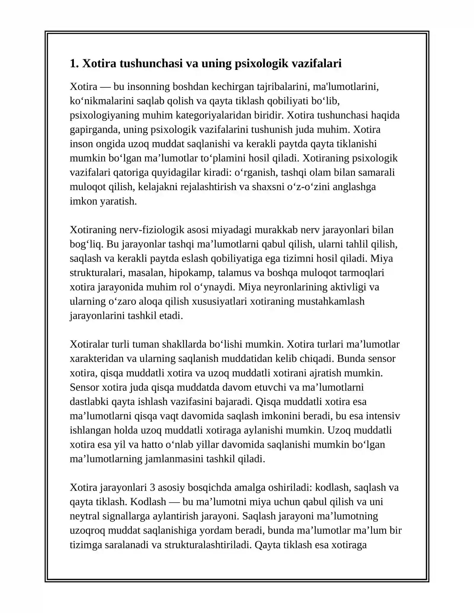 Xotira Haqida Tushuncha va Uning Nerv-Fiziologik Asosi 3