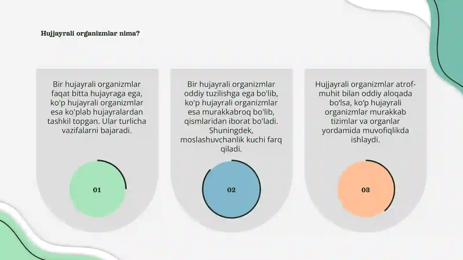 Hujayrali va koʻp hujayrali organizmlarning farqlari 3