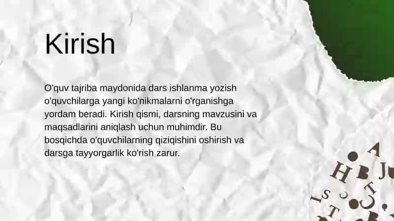 O’quv tajriba maydonida o’tkaziladigan biror mavzuga bir soatlik dars ishlanma yozish 3