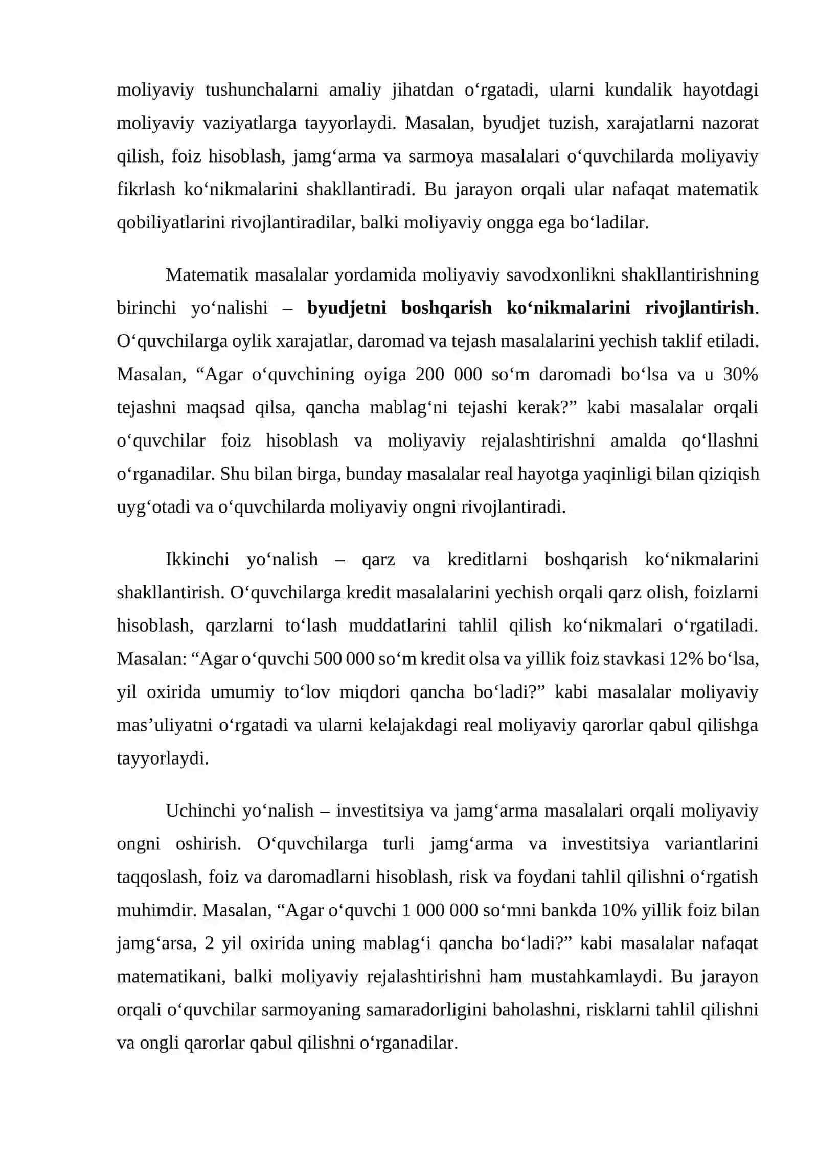 Matematik masalalar orqali moliyaviy savodxonlikni shakllantirish 3